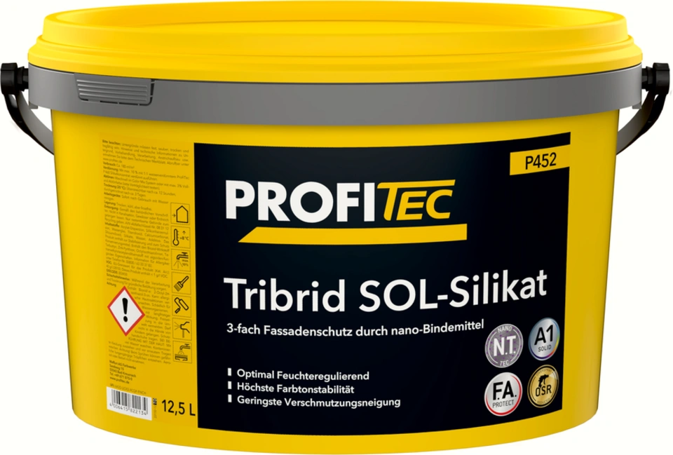 PROFITEC P452 Tribrid SOL-Silikat Fassadenfarbe 12,5L Eimer gelb schwarz